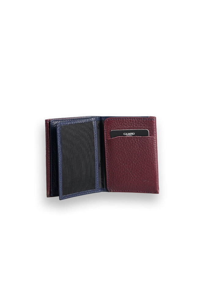 Navy Blue - Burgundy Genuine Leather Card Holder with Dual Color Compartments