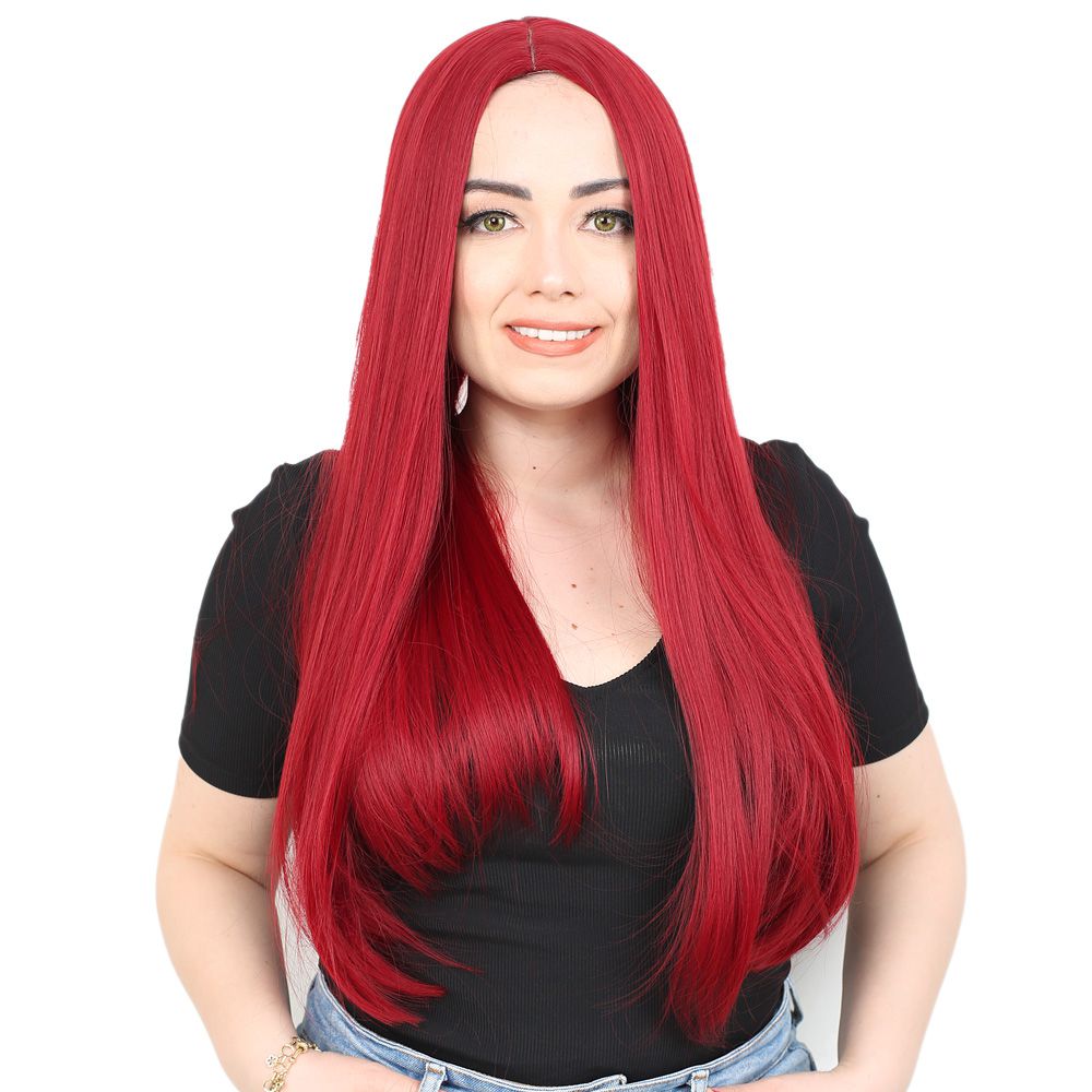 Kanekalon Fiber Synthetic Long Straight Wig / Red