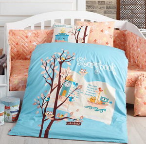 Dream Clock Blue Poplin Baby Duvet Cover Set