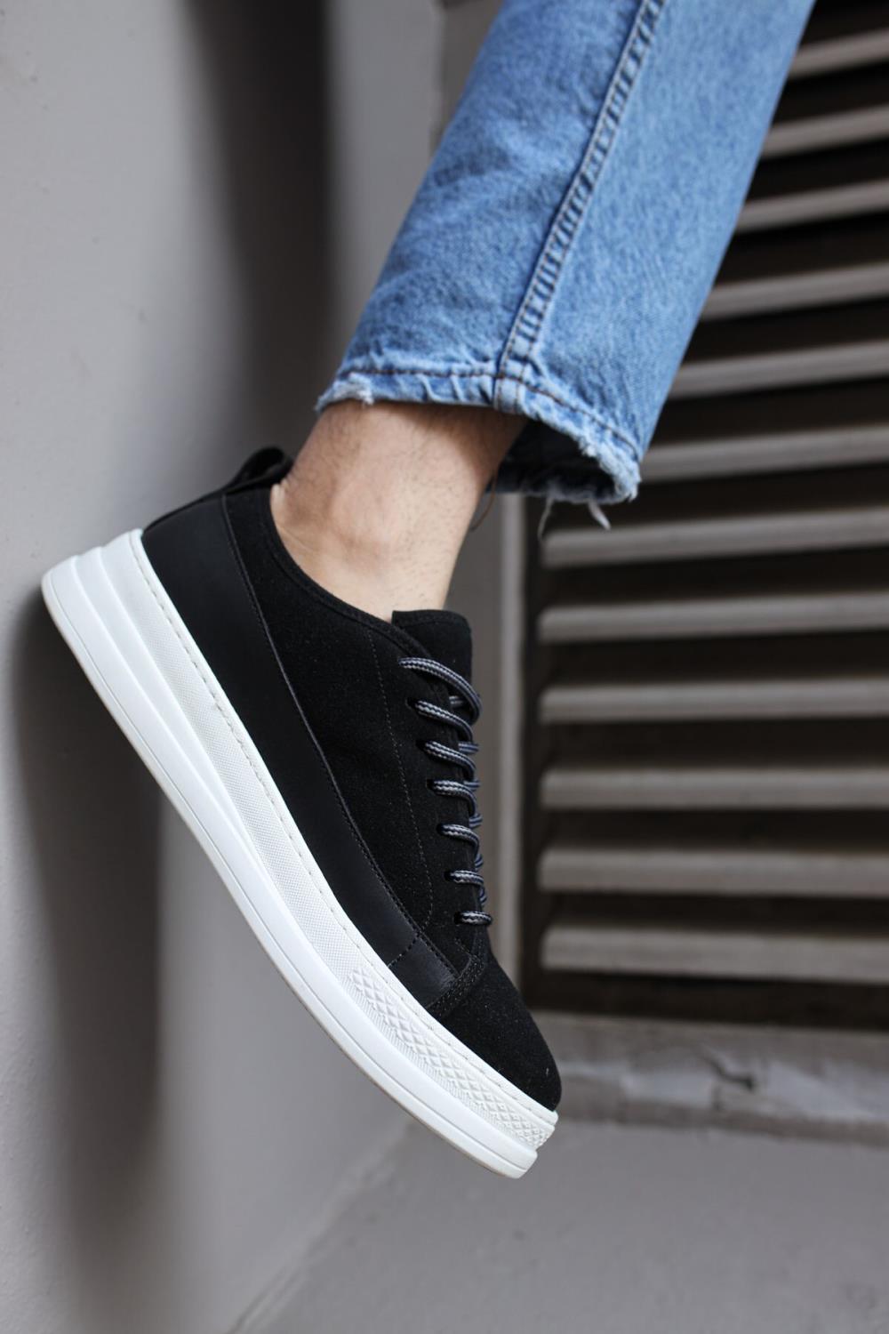 Sneakers Shoes Black Suede (White Sole)