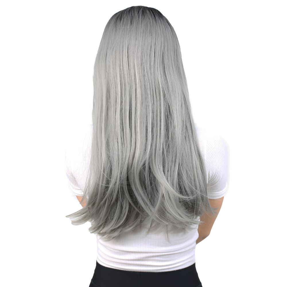 Kanekalon Fiber Synthetic Long Straight Wig / Black / Gray Ombré