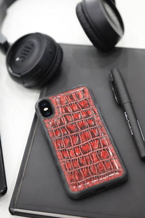 Red Croco Pattern Leather iPhone X/XS Case