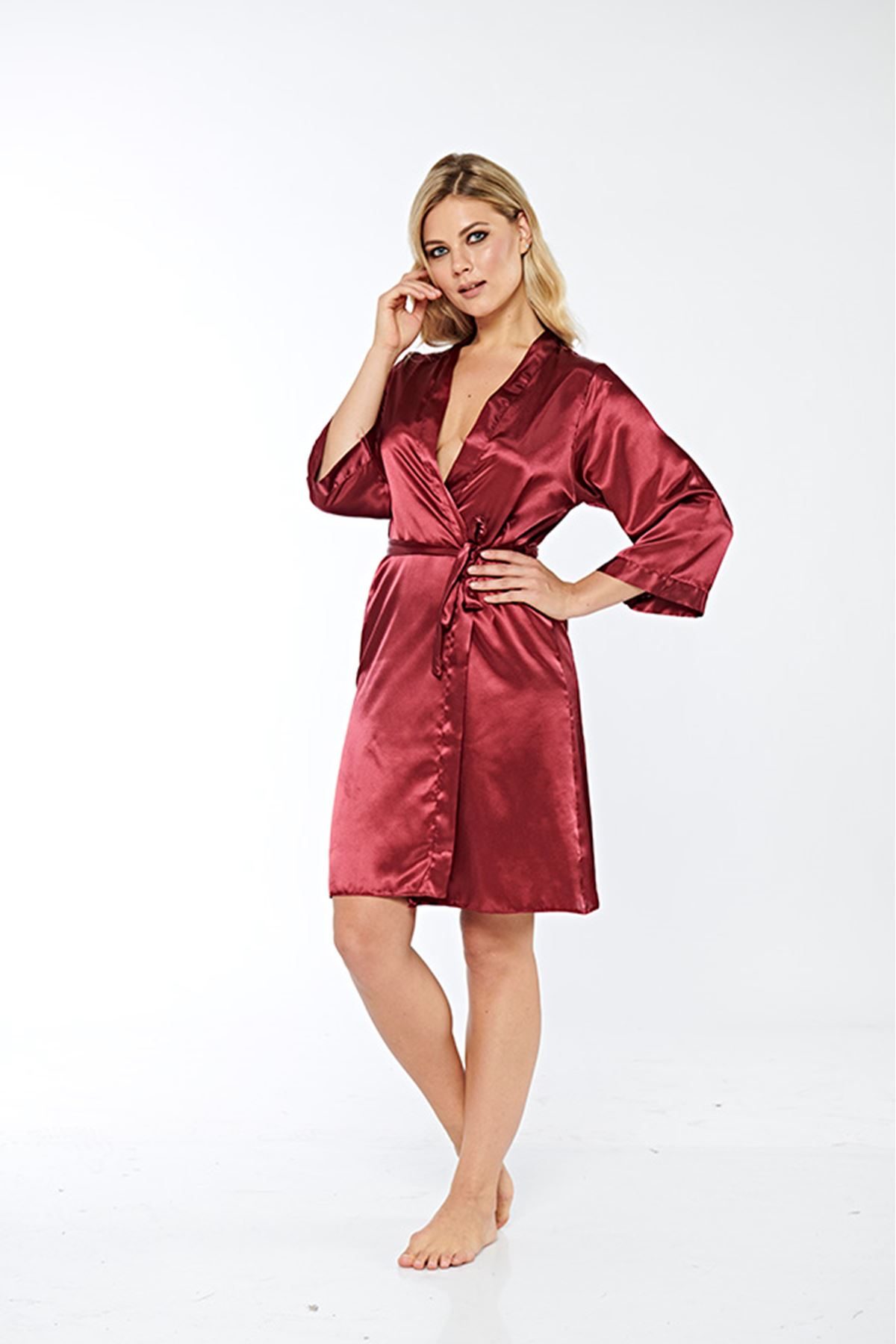 Burgundy Silk Satin Dressing Gown