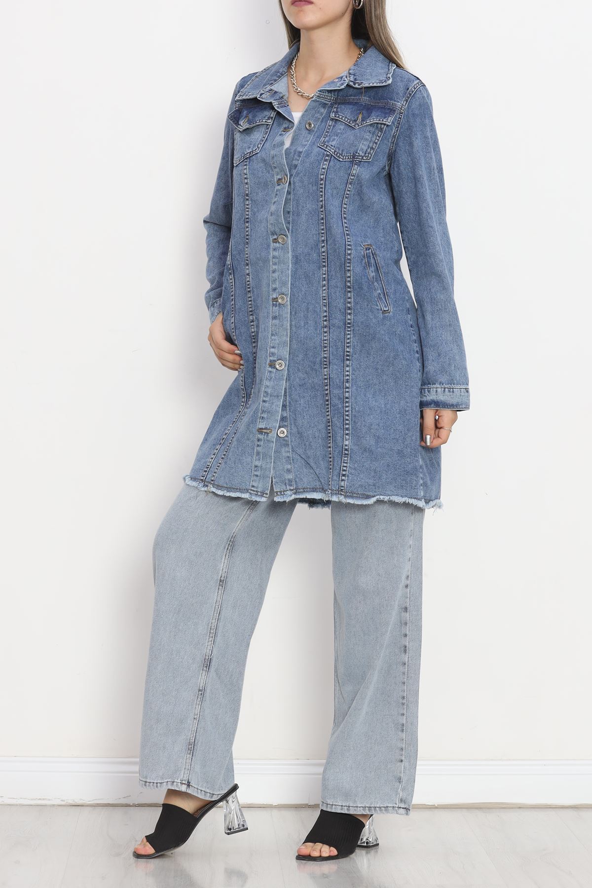 Long Denim Jacket Blue