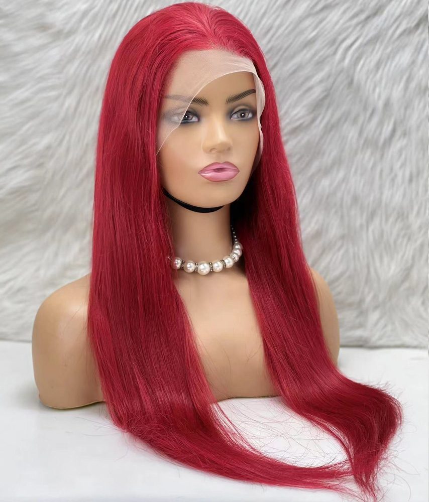 Real Hair Front Lace Tulle Wig / Straight / Red 70/75cm