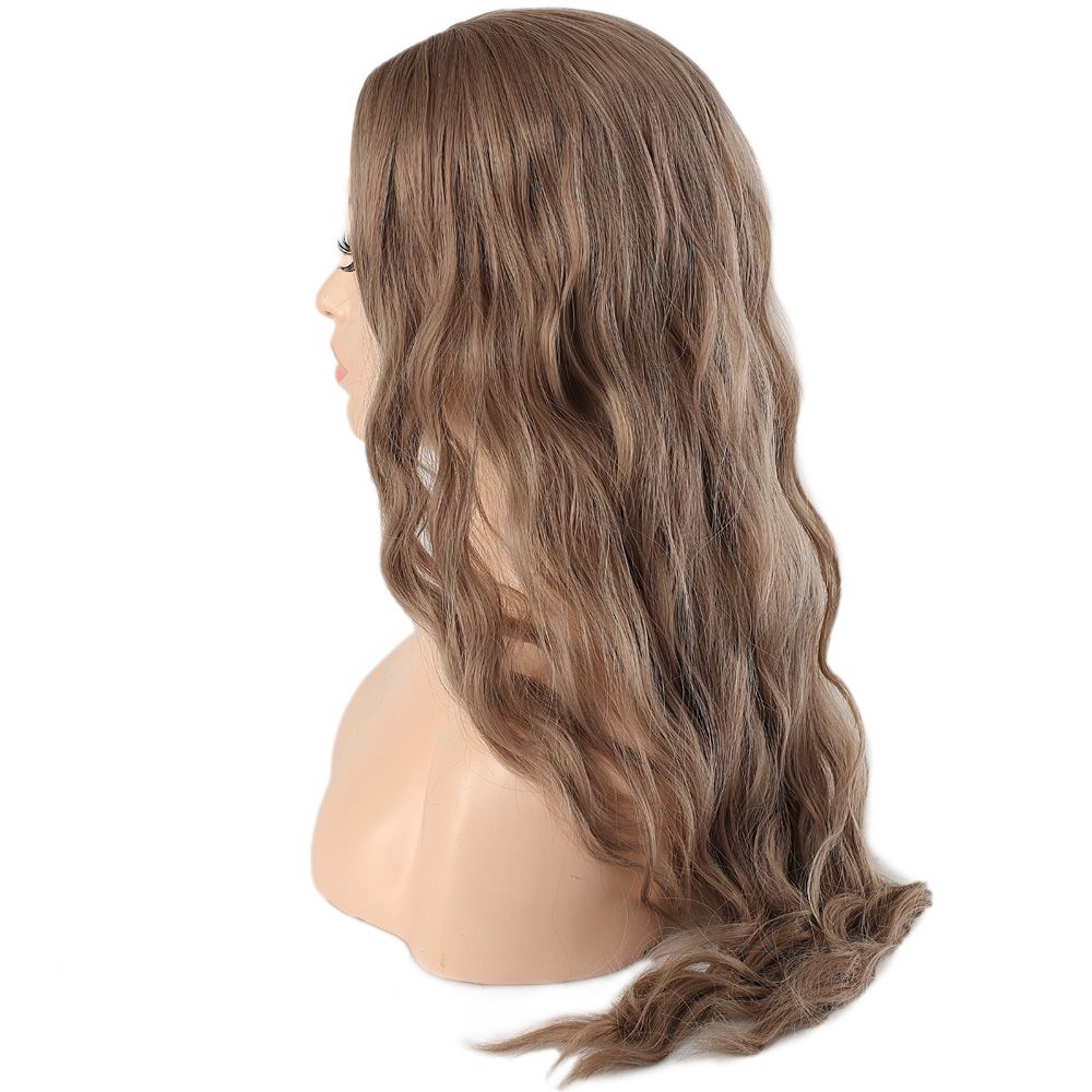 Kanekalon Fiber Synthetic Toupee / Ashy Baby Yellow With Water Wavy Look Long Bangs