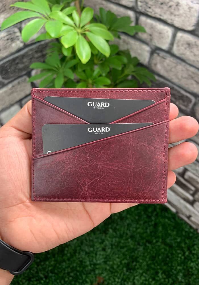 Antique Burgundy Genuine Leather Card Holder