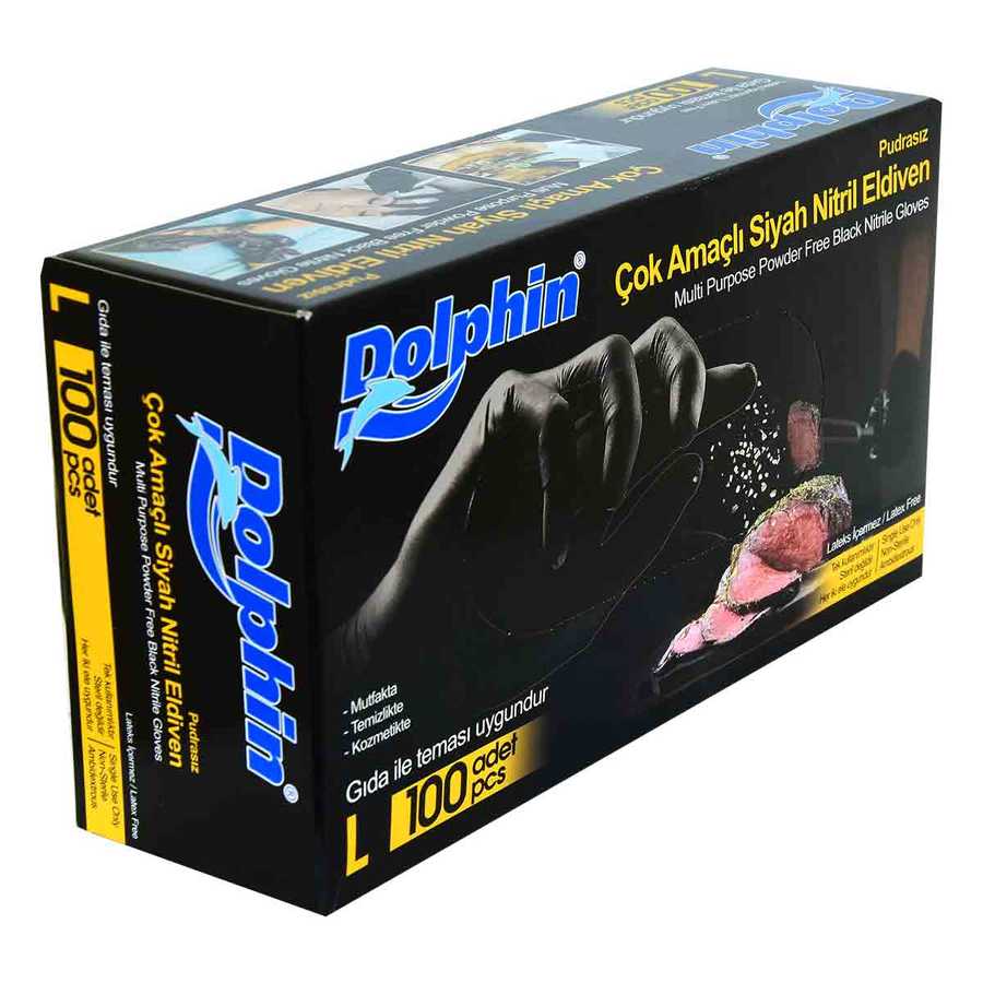 Powder Free Black Nitrile Gloves Large Size (L) 100 Pack