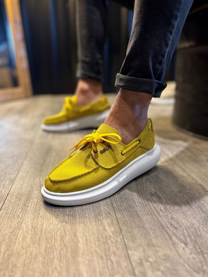 High Sole Seasonal Linen Shoes Yellow