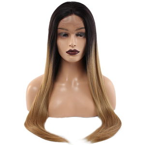 Kanekalon Fiber Synthetic Straight Long Tulle Wig / Black Caramel Medium Ombré