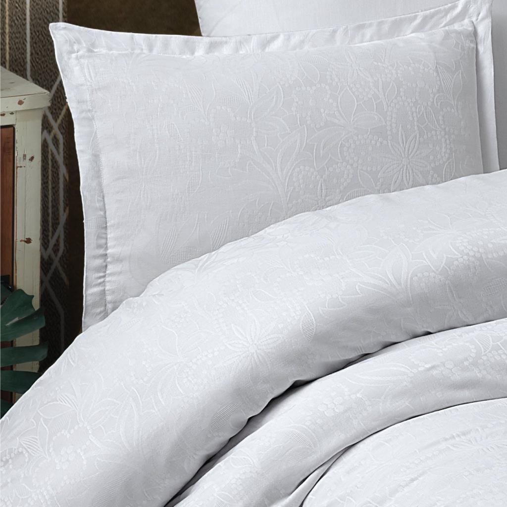 Exclusive Jacquard Double Cotton Sateen Duvet Cover Vienna V1 White