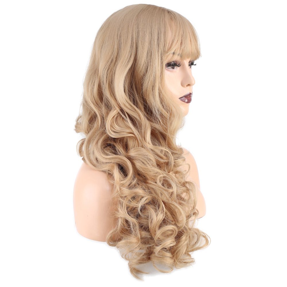 Long Kanekalon Fiber Synthetic Wig with Wavy Custom Bangs / Pumpkin