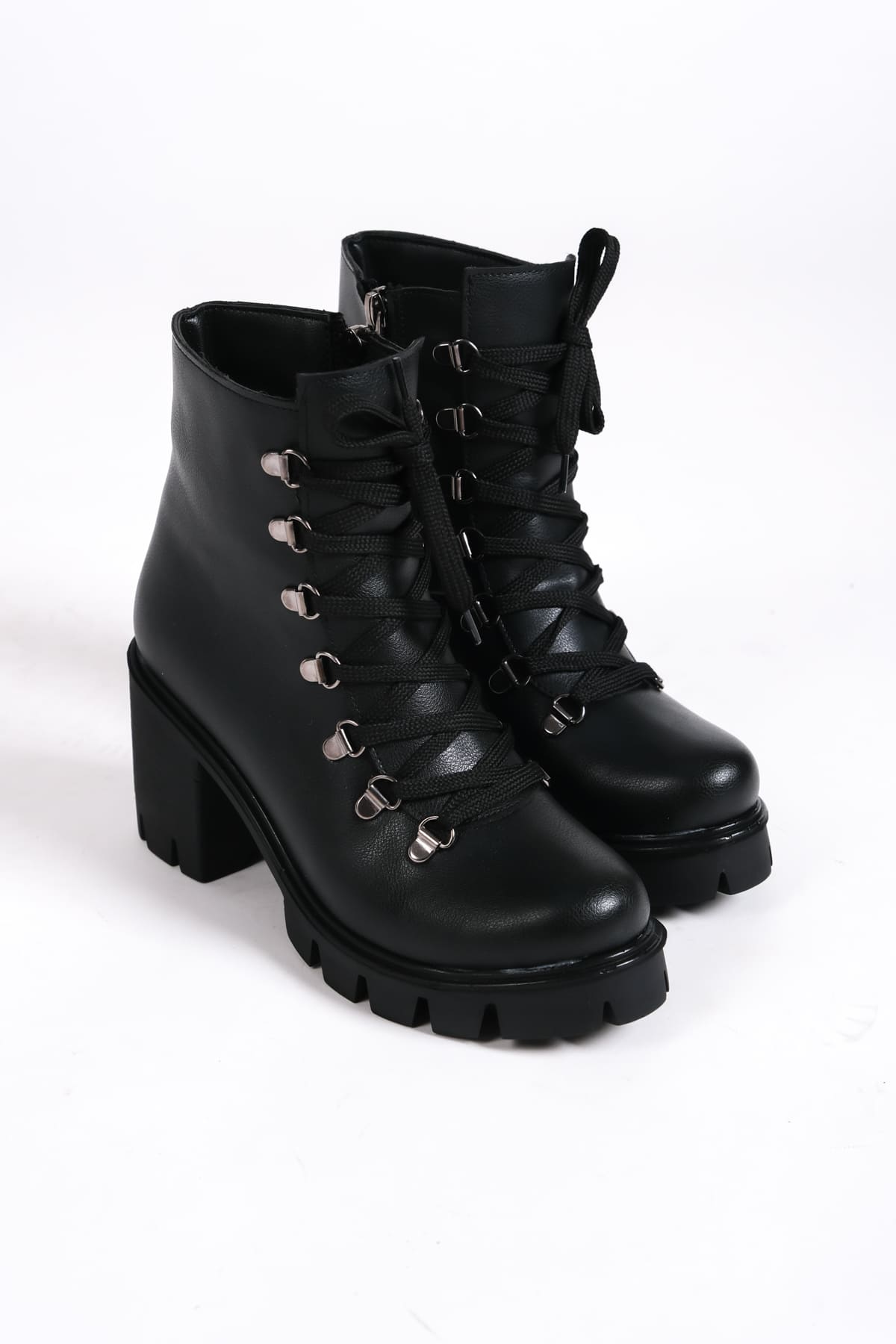 CLZ948 Lace-up Zippered Orthopedic Sole Waterproof and Cold Resistant Heeled Skin Women's Boots ST Black