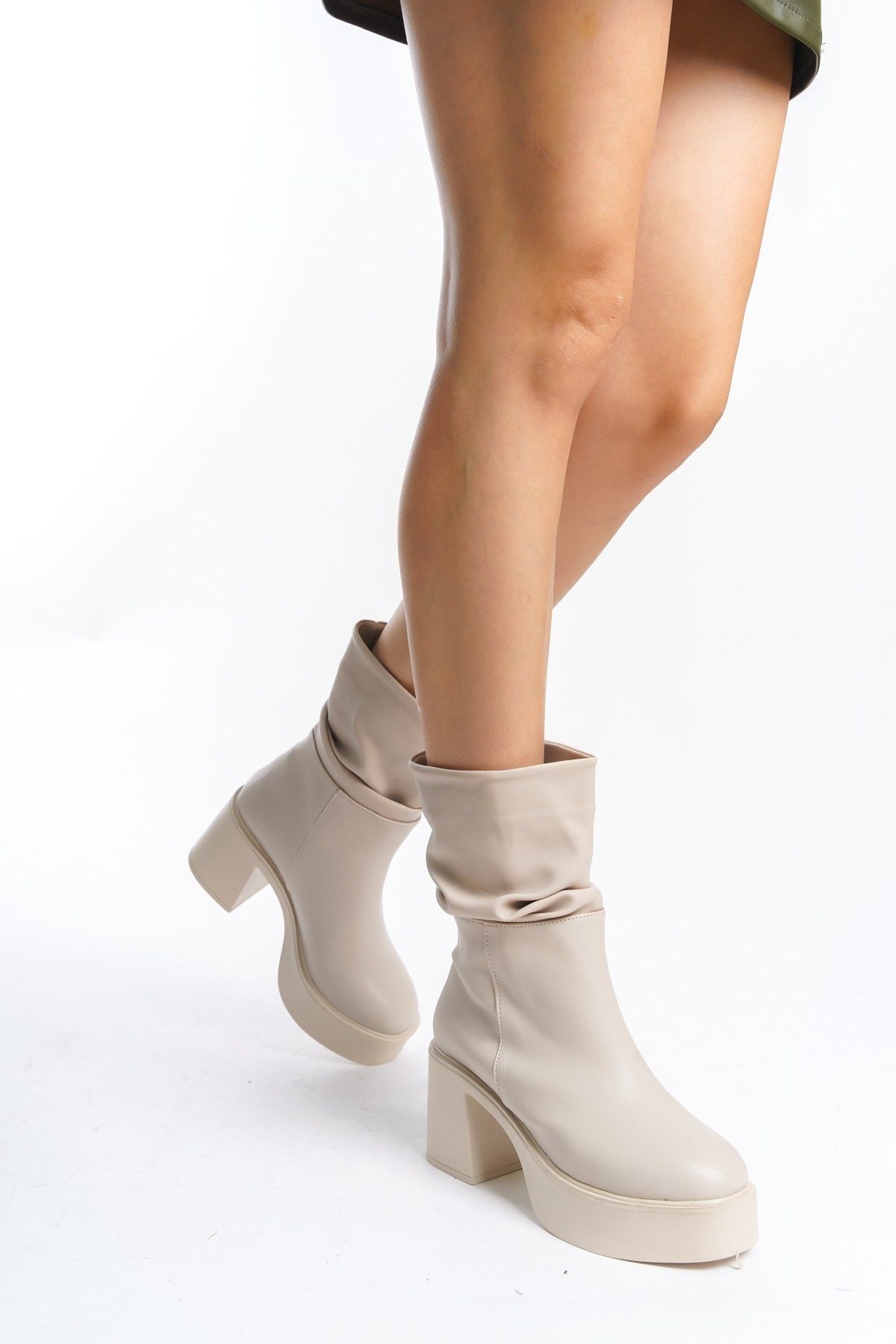 Beige Skin Gusset Boots