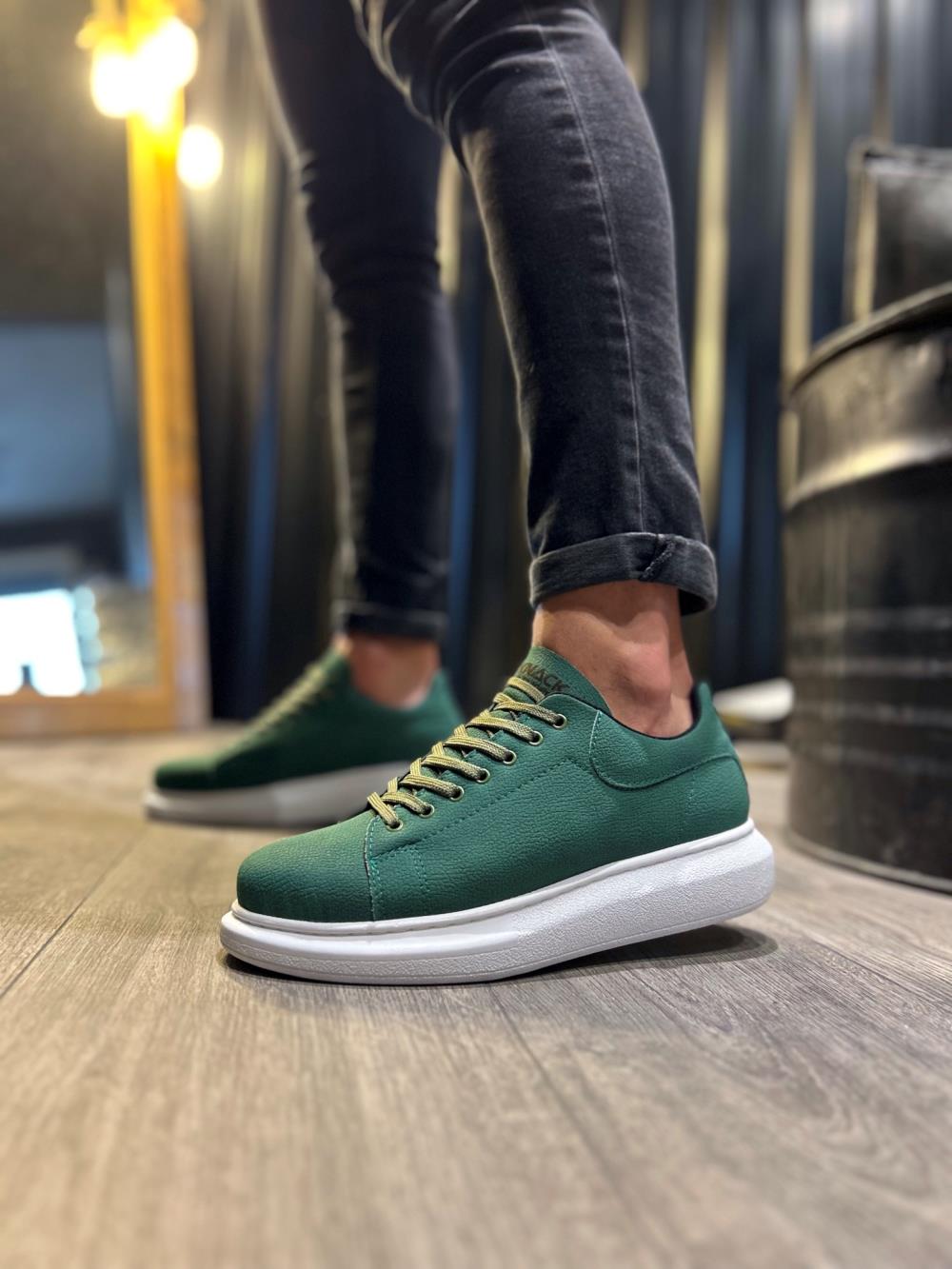 High Sole Casual Shoes Green (White Sole)