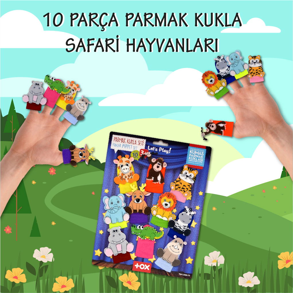 Safari Animals 10 Piece Finger Puppet Set