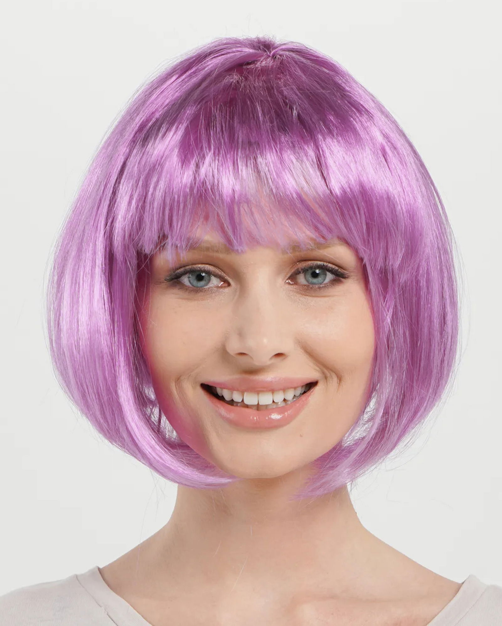 Rose Pink Color Straight Cut Blunt Party Wig Short False Hair