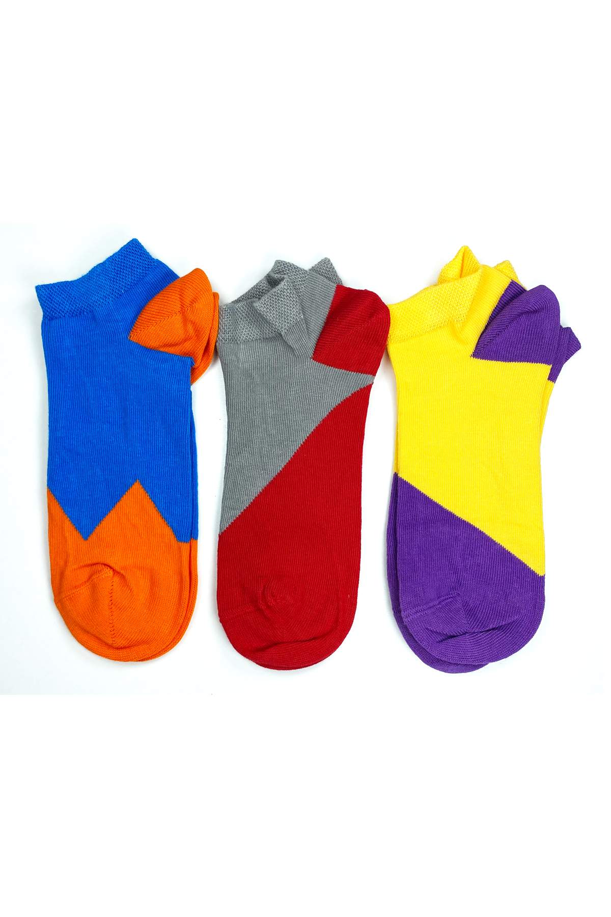 3 Pairs Geometric Pattern Colorful Cotton Women Ankle Socks