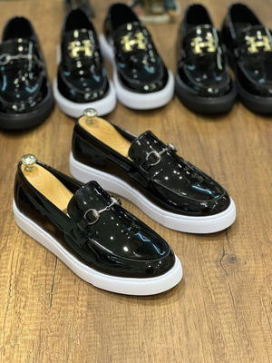 Unlaced Black Patent Leather G Casual Men's Shoes