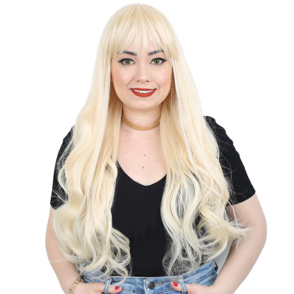 Long Wavy Kanekalon Fiber Synthetic Wig with Special Bangs / Platinum