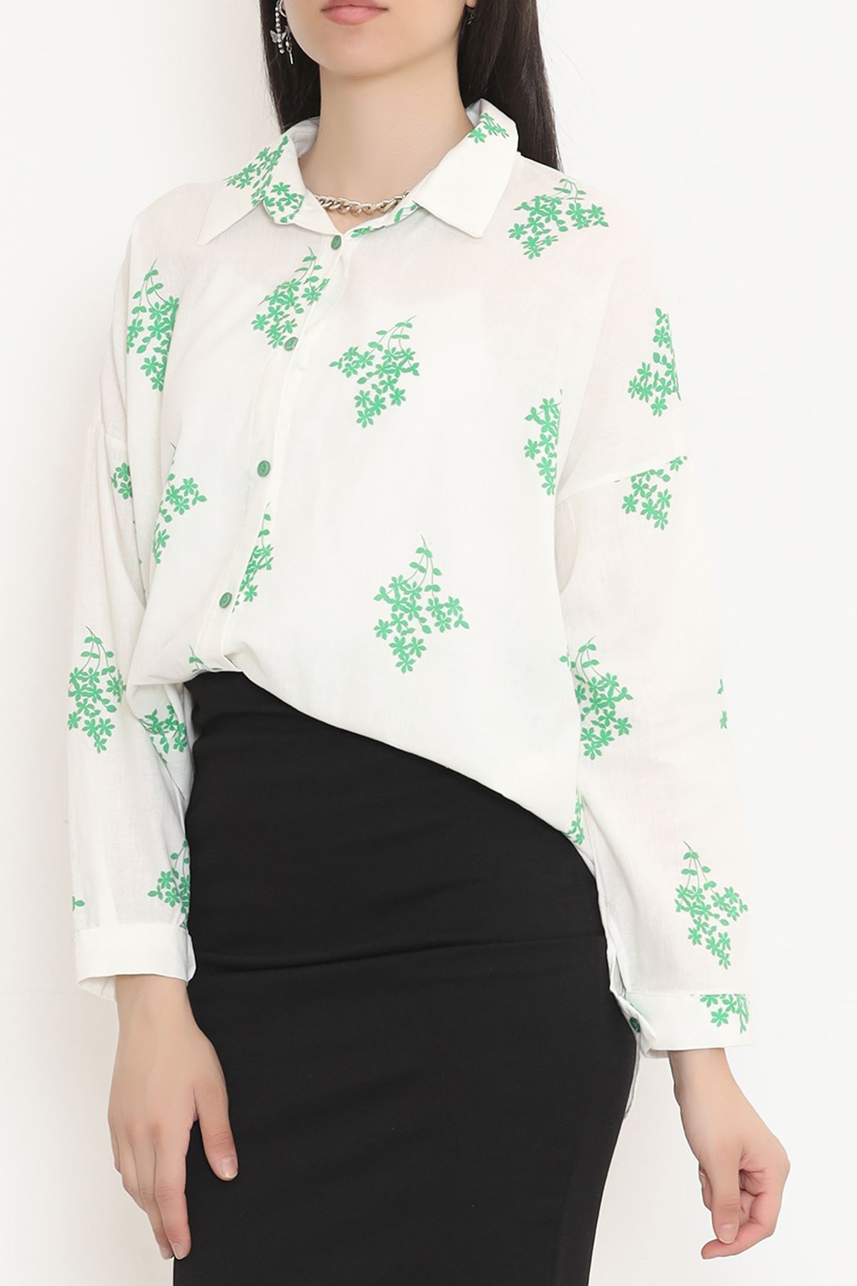 Floral Patterned Shirt White-Green