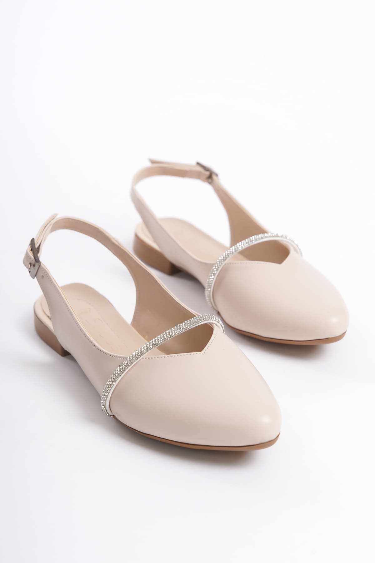 CLZ948 Buckle Orthopedic Comfortable Sole Stone Detailed Women's Babet Shoes KT Cream