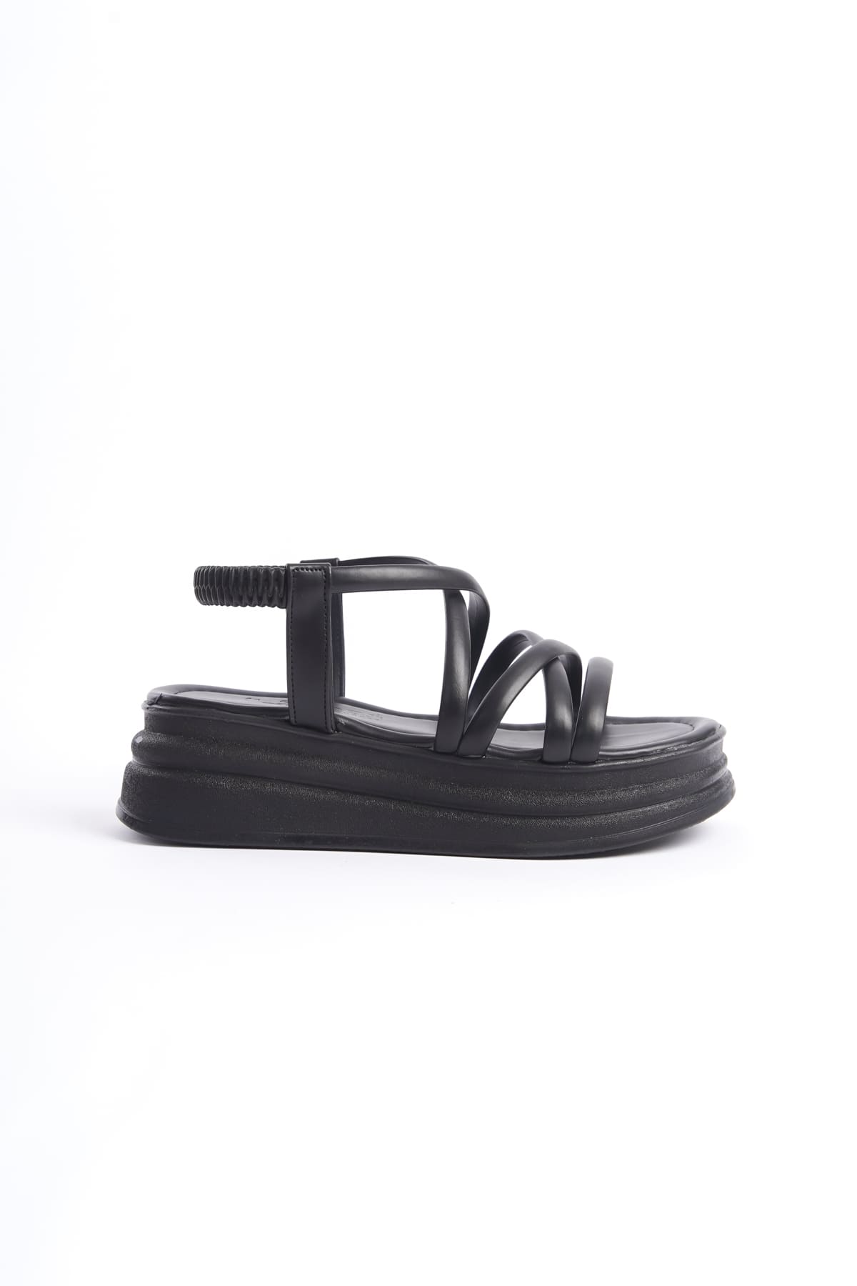 CLZ948 Rubberized Stripe Detailed Orthopedic Sole Women's Sandals ST Black