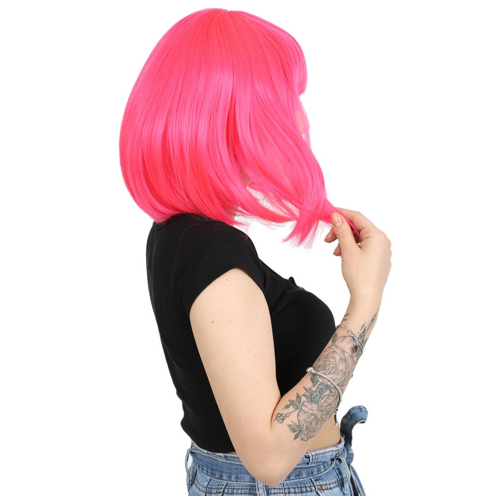 Kanekalon Fiber Synthetic Wig with Blunt Bangs / Neon Pink