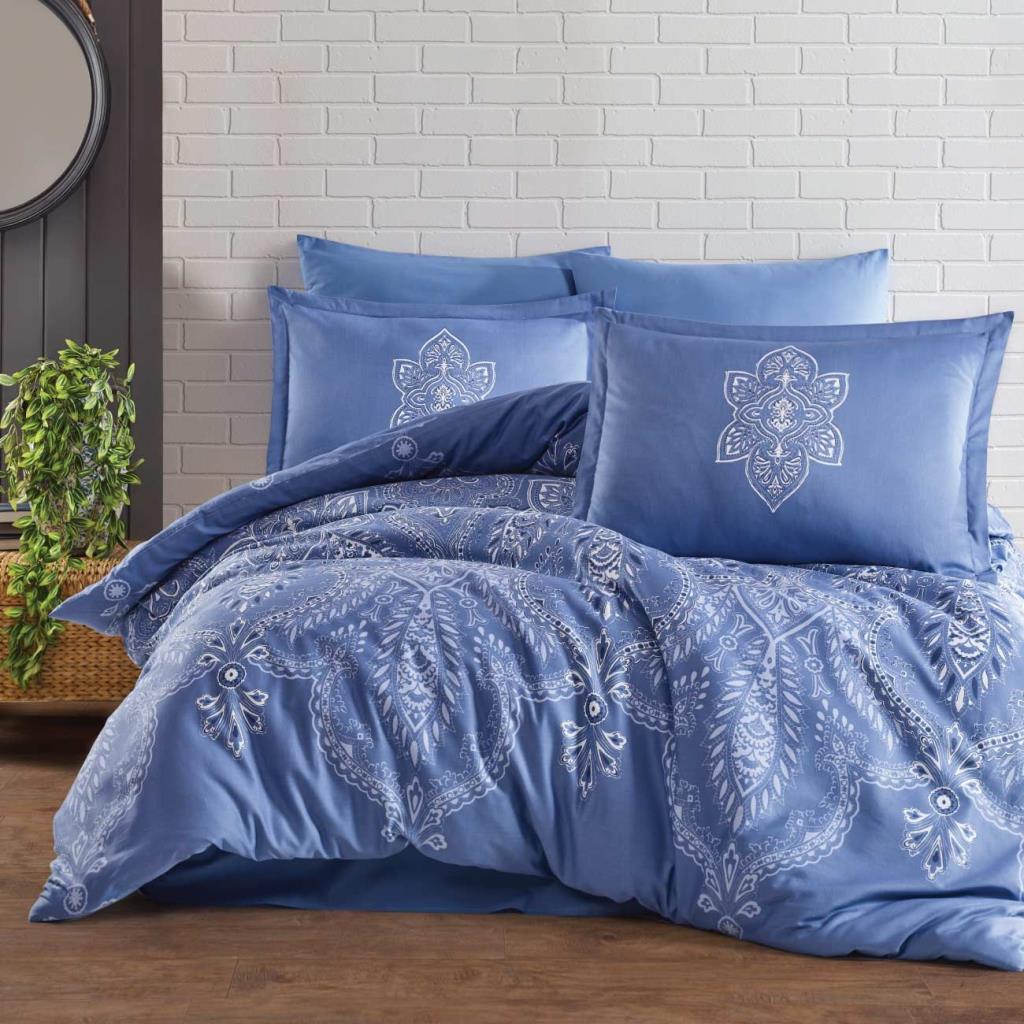 Cotton Satin Double Duvet Cover Rovi v1 Blue