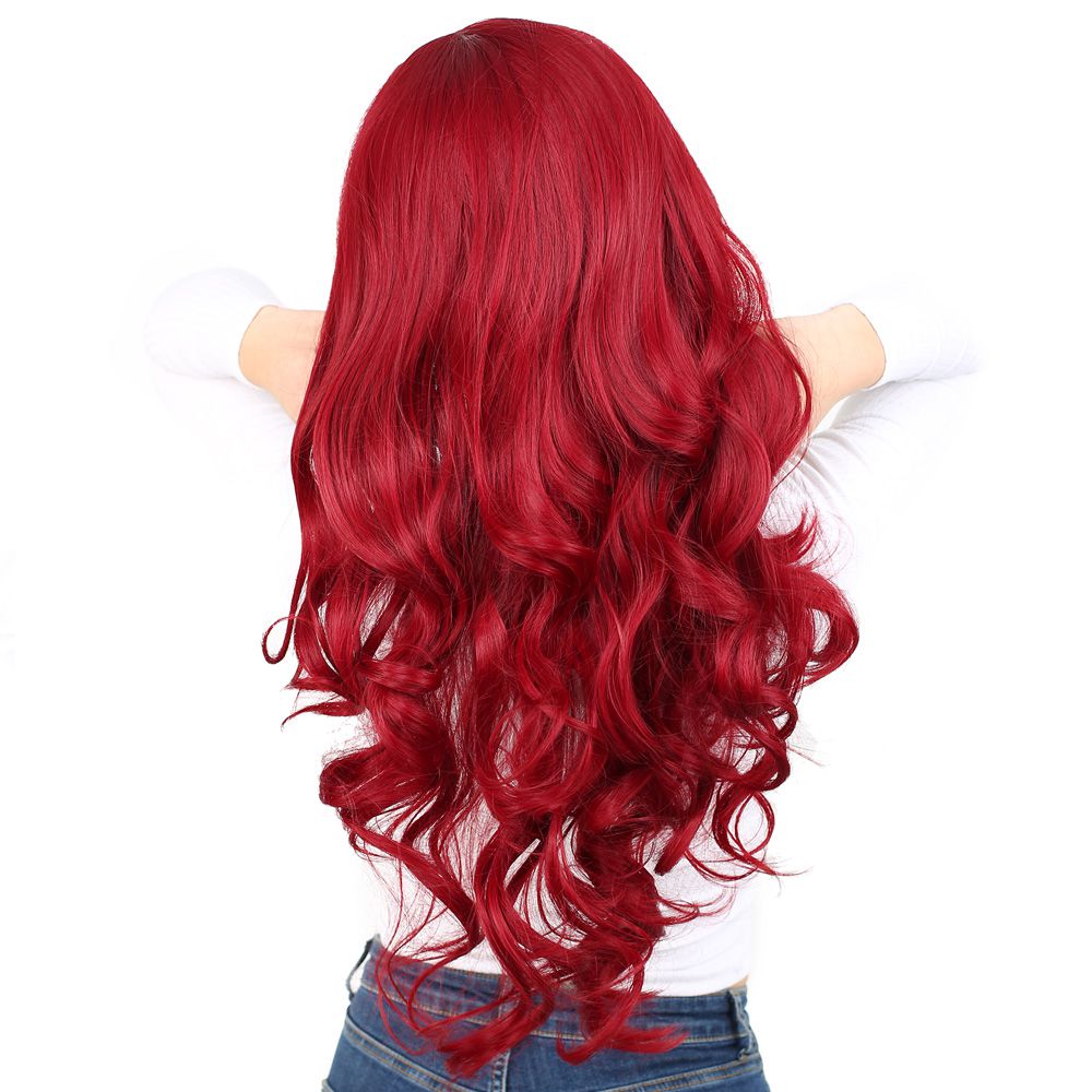 Super Dense Wavy Kanekalon Fiber Synthetic Long Bangs Wig / Red