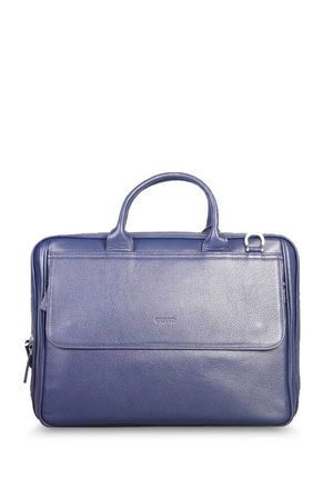 Navy Blue 15.4 Inch Genuine Leather Briefcase with Laptop Compartment