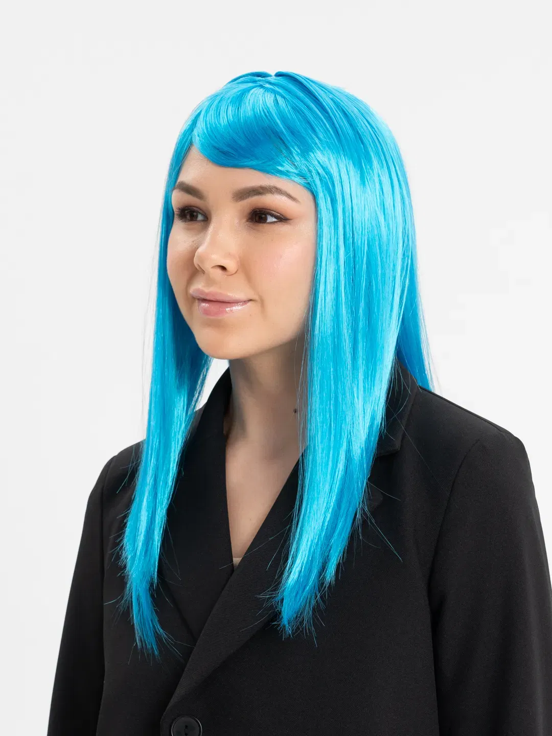 Light Blue Color Long Straight Party Wig