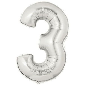 Shaped Supershape Silver Number Foil Balloon Number 3