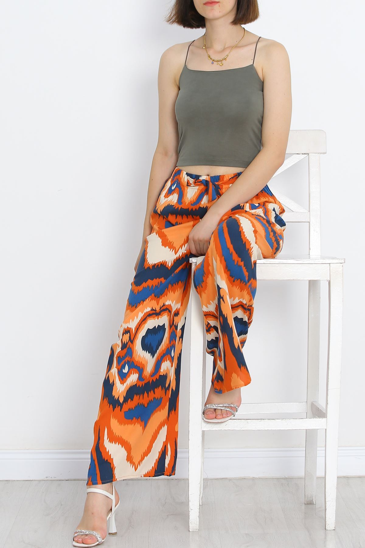 Patterned Woven Trousers OrangePetrol