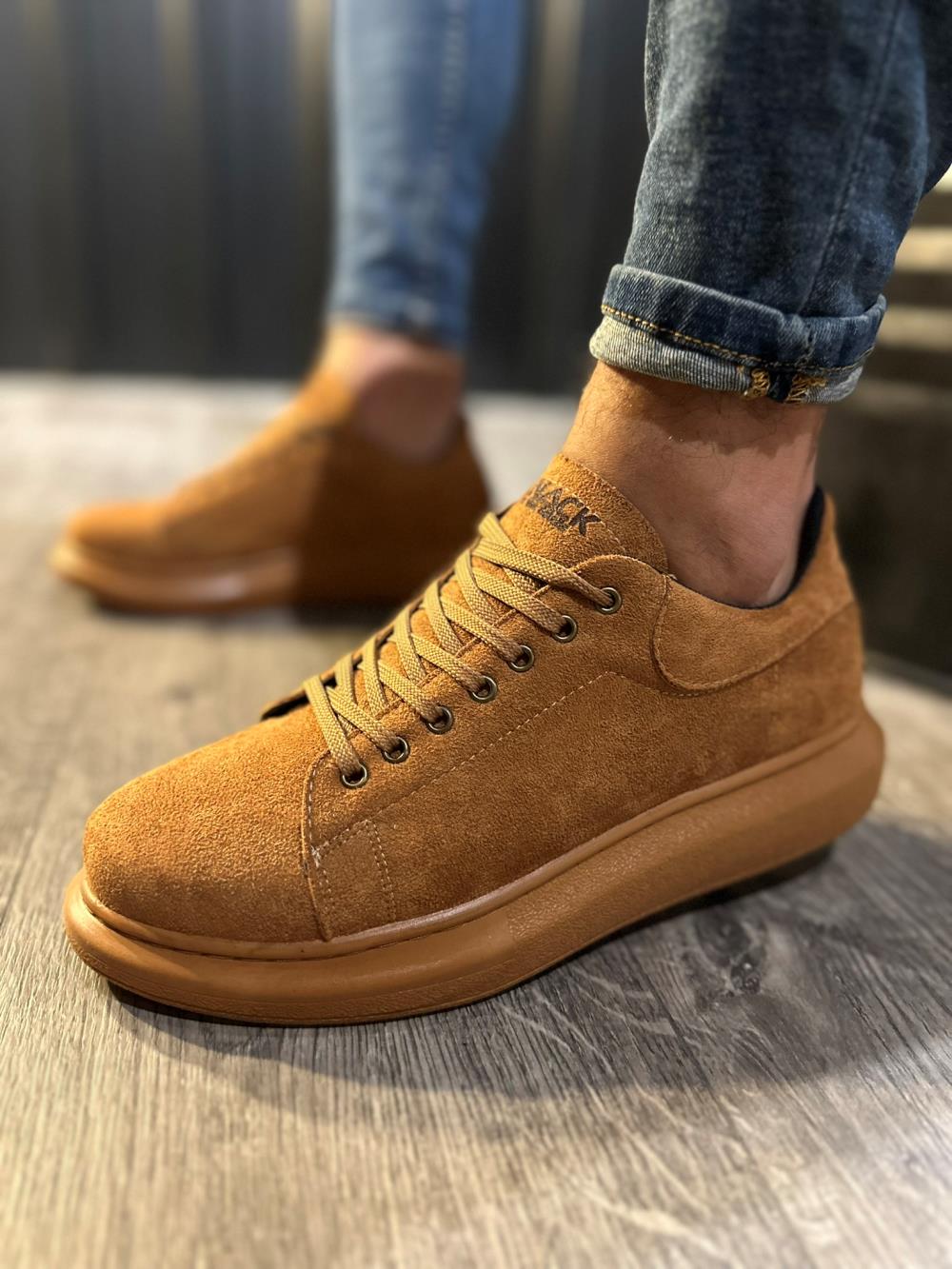 High Sole Casual Shoes Tan Suede