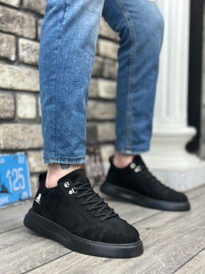 Lace-up Men's High-top Black Suede Black Sole Sneakers