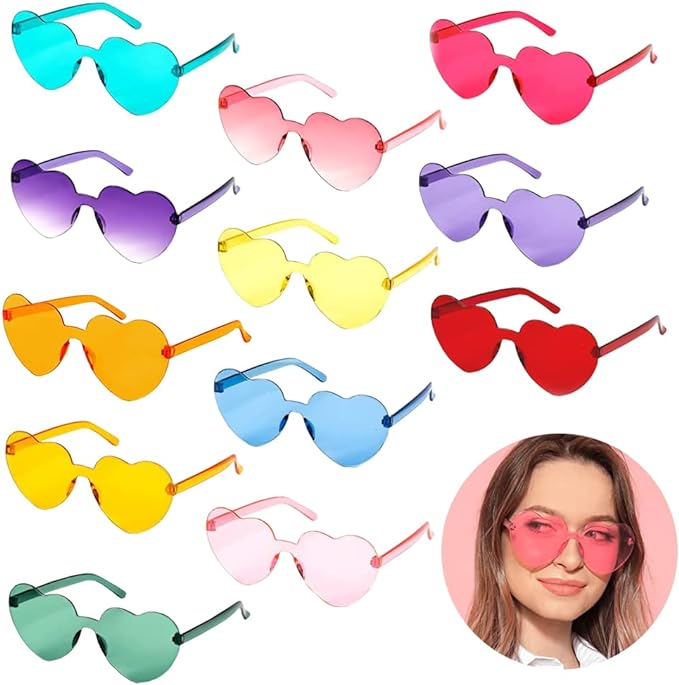 Heart Shaped Rimless Party Glasses 6 Colors 6 Pcs