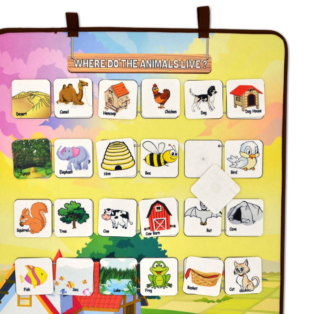 English Animals and Their Habitats Felt Velcro Wall Board , Educational Toy