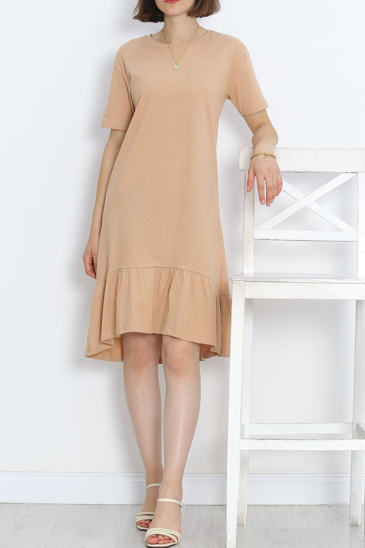 Ruffled Dress Beige