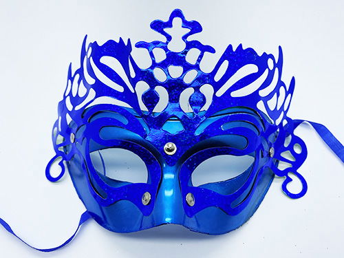 Metallized Extra Shiny Hologram Party Mask Blue Color 23x14 cm