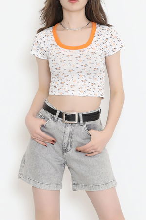 Wide Neck Crop Blouse Orange