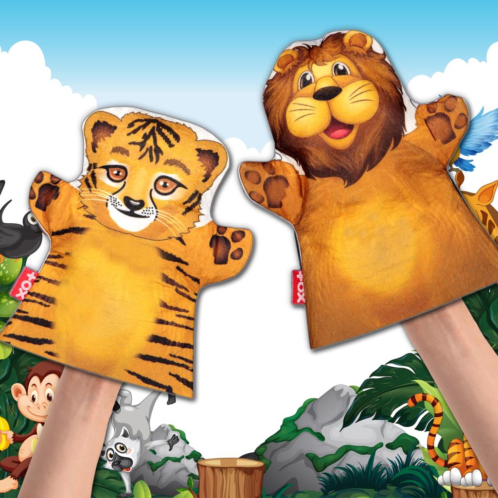 2 Piece Wild Animals Hand Puppet Set , Educational Toy