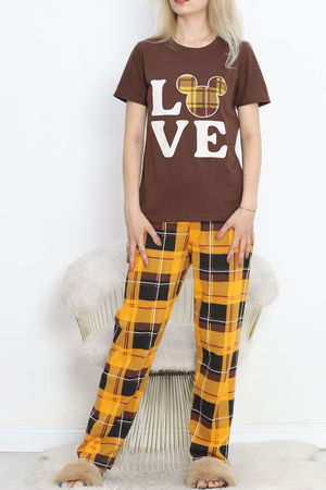 Patterned Pajama Set Coffee