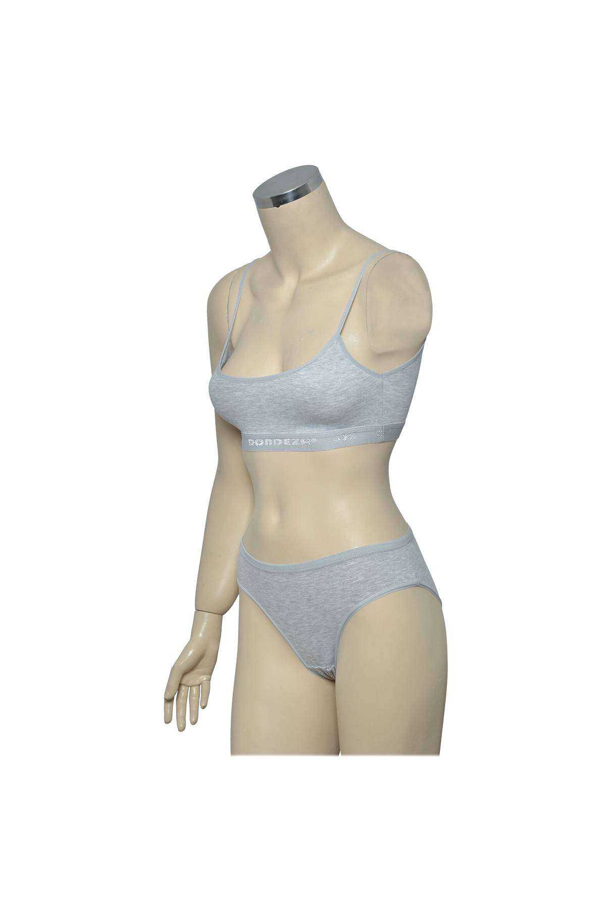 Padded Rope Straps Half Tank Top Bustier Panty Set Gray