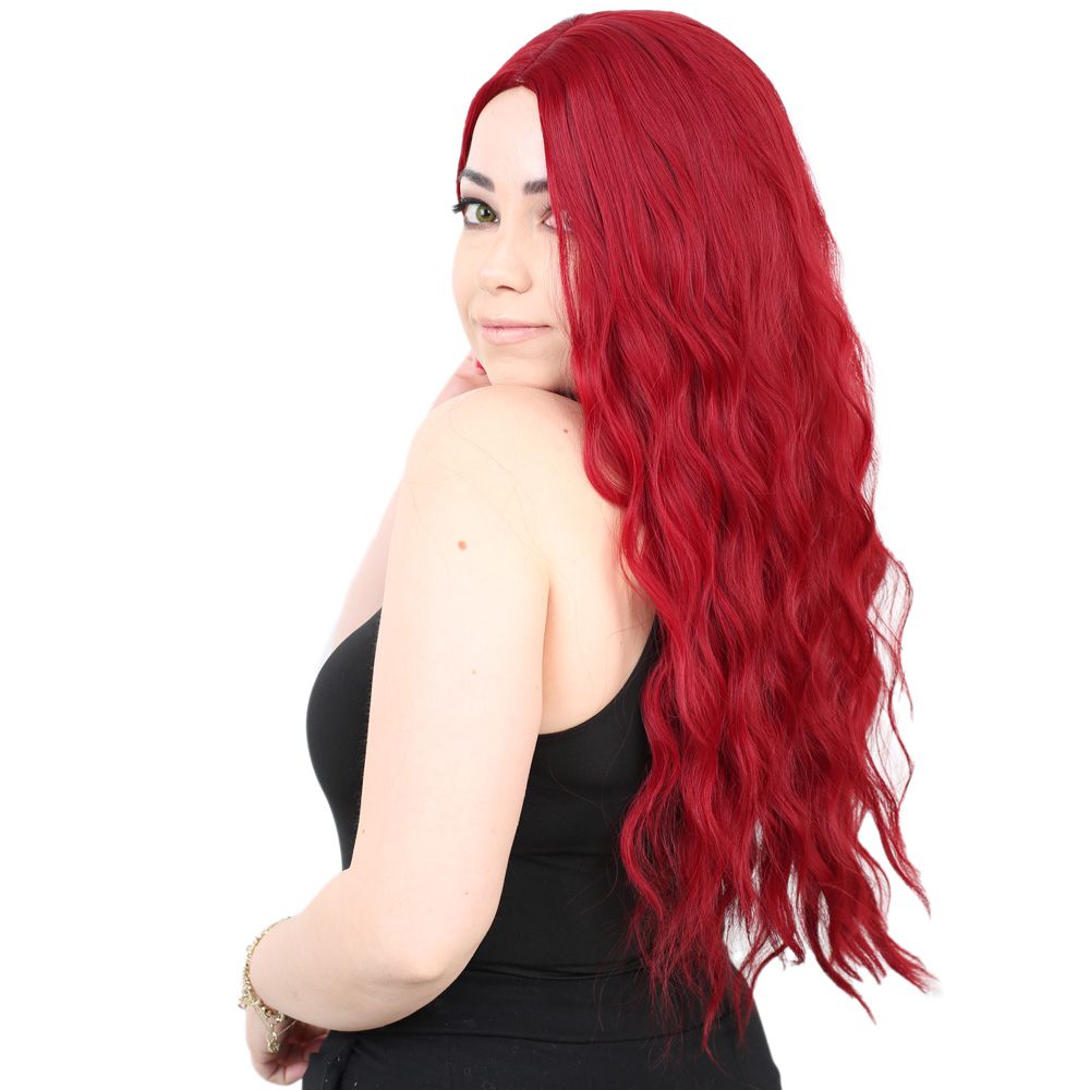 Kanekalon Fiber Synthetic Wig with Long Bangs with Water Wavy Look / Red