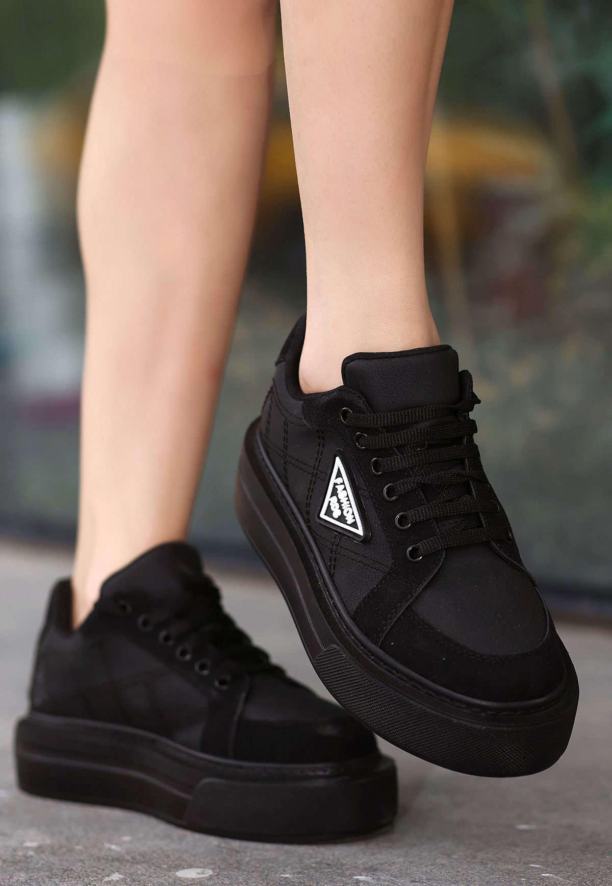 Black Skin Lace-Up Sneakers