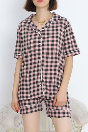 Buttoned Shorts Pajama Set Powder Black