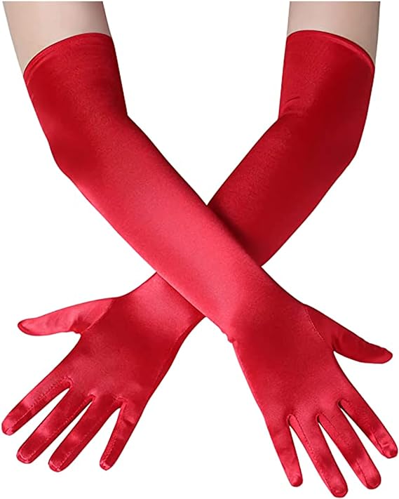 Long Extra Shiny Satin Gloves Red Color