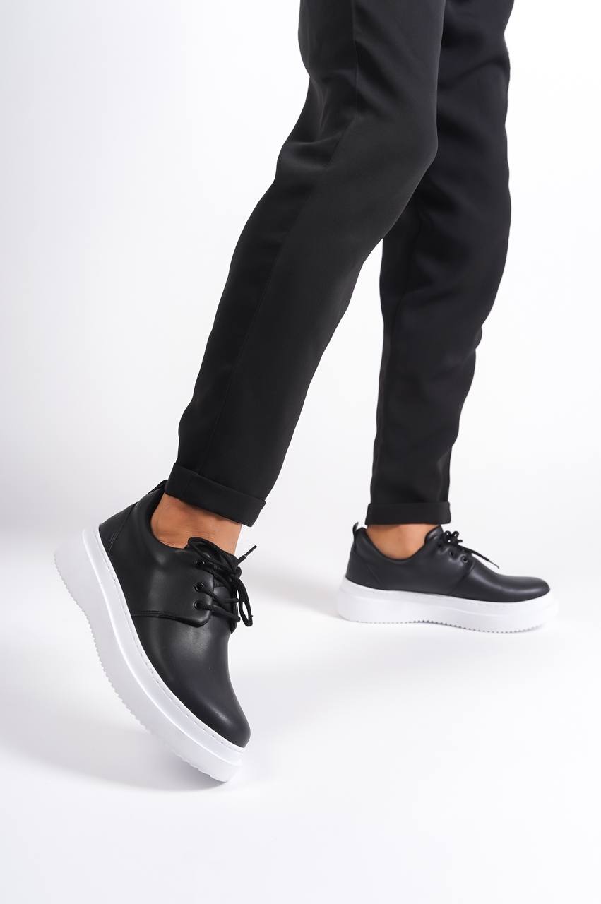 Black Leather Lace-up Casual Men's Shoes