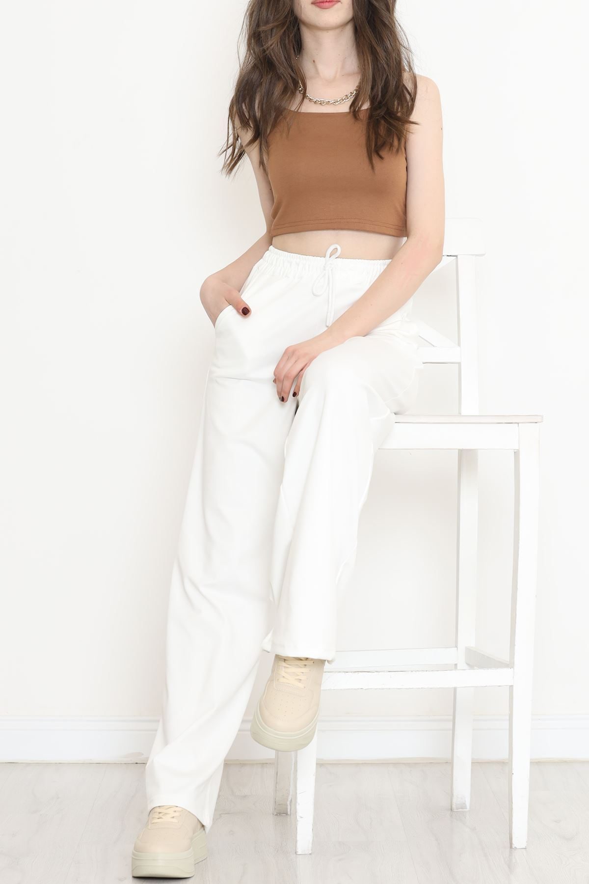 Palazzo Sweatpants White with Shirting